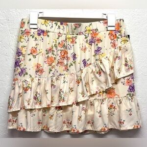 Girls - Art Class Pull On Cream Floral Skirt W/Ruffles - XL (14/16)
